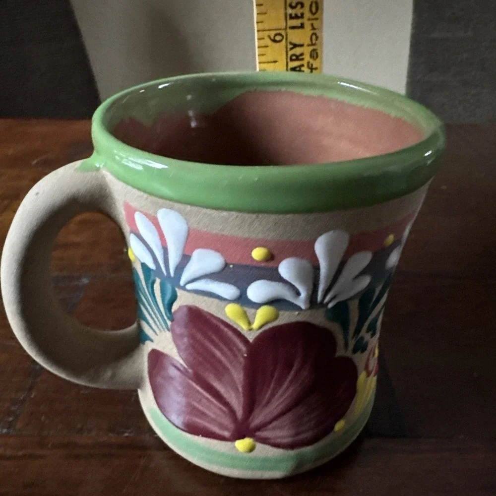 Mexican Pottery Stoneware Mug‎  Huge 34 fl oz Hand Painted Floral NEW